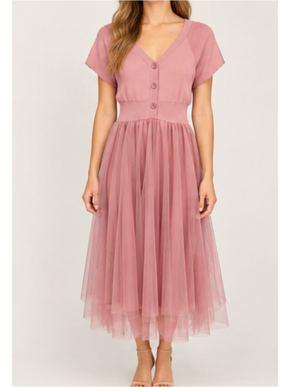 Queenia - Pink Tulle Fit & Flare "Magic" Dress - Ribbon Tie - One Size Stretch